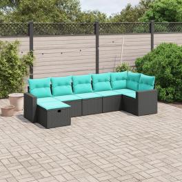 Garden sofa set black poly rattan, steel large modular