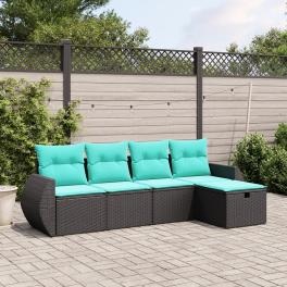 Garden sofa set black poly rattan, powder-coated steel standard
