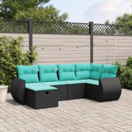 Garden sofa set black poly rattan, powder-coated steel large