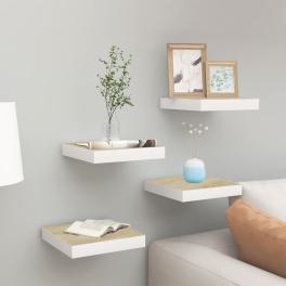 Wall shelf set of 4 oak and white honeycomb mdf, metal