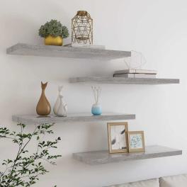Wall shelf set of 4 concrete grey honeycomb mdf, metal medium