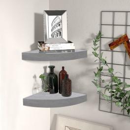 Wall corner shelf set of 2 concrete grey honeycomb mdf, metal