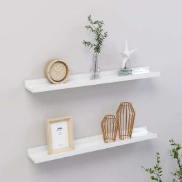 Wall shelf set of 2 high gloss white mdf 23.6x3.5x1.2 in
