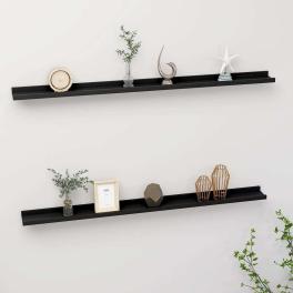 Wall shelf set of 2 black mdf 45.3 in wide wall mounting