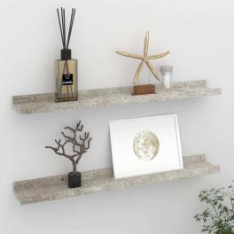 Wall shelf set of 2 concrete grey mdf 23.6x3.5x1.2 in
