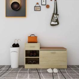 Shoe bench sonoma oak engineered wood, mdf, faux leather medium