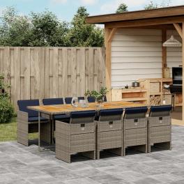 Patio dining set set of 8 gray, brown, navy blue