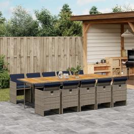 Patio dining set set of 10 gray pe rattan large foldable