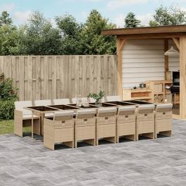 Patio dining set set of 12 beige pe rattan 13 piece set