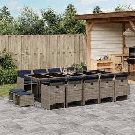 Patio dining set set of 14 gray and black pe rattan 15 piece set