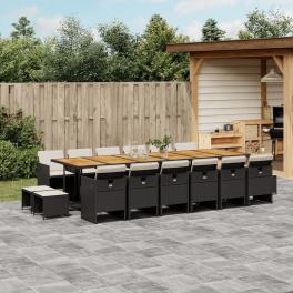 Garden dining set black and brown with cream cushions