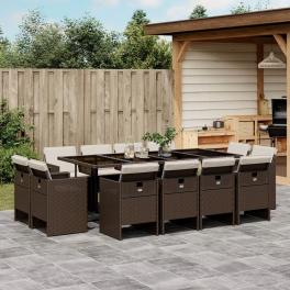 Patio dining set set of 12 brown pe rattan 12-seater foldable
