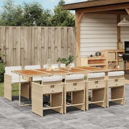 Patio dining set set of 8 beige pe rattan 8-seater foldable