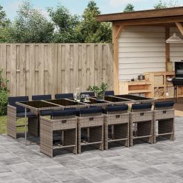 Patio dining set set of 10 gray pe rattan large collapsible