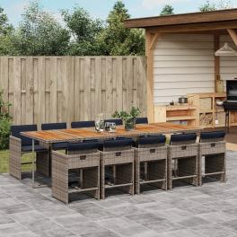 Patio dining set set of 10 gray pe rattan 10-seater foldable