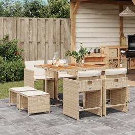 Patio dining set set of 8 beige pe rattan 9 piece foldable