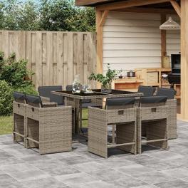 Patio dining set set of 8 gray pe rattan 8-seater foldable