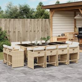 Patio dining set set of 12 beige pe rattan 12-seater foldable