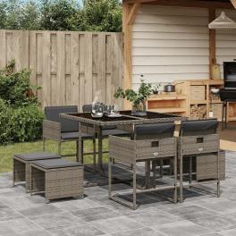 Garden dining set grey pe rattan 8-seater foldable