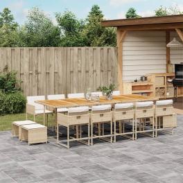 Garden dining set beige and brown pe rattan 15-piece foldable