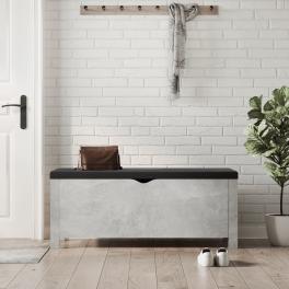 Storage box concrete grey engineered wood, faux leather medium