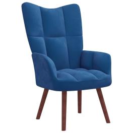Relaxing chair blue velvet (100% polyester), solid rubber wood, steel