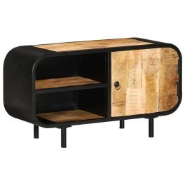 Tv cabinet black, natural wood rough mango wood, iron medium