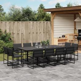 Garden dining set black tempered glass large foldable