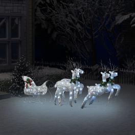 Reindeer and sleigh christmas decoration set of 4 silver