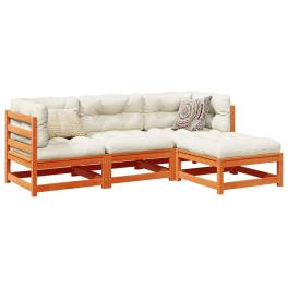 Garden sofa set wax brown solid pine wood 4 piece set modular
