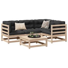 Patio sofa set anthracite solid pine wood 5 piece modular