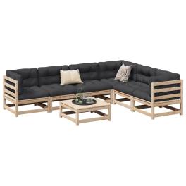 Patio sofa set cream, brown solid pine wood, oxford fabric, pp cotton