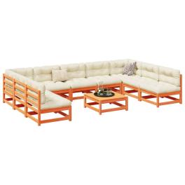 Garden sofa set wax brown solid pine wood 10 piece set modular