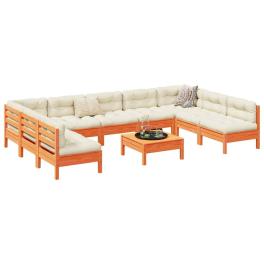 Garden sofa set wax brown solid pine wood, oxford fabric, pp cotton