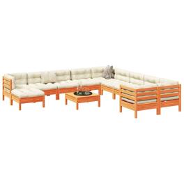 Garden sofa set wax brown solid pine wood, oxford fabric, pp cotton