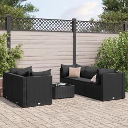 Patio lounge set set of 5 black pe rattan medium