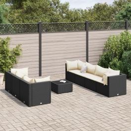 Patio lounge set set of 7 black with cream white cushions