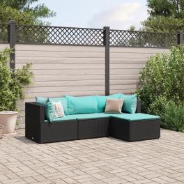 Patio lounge set set of 4 black and water blue