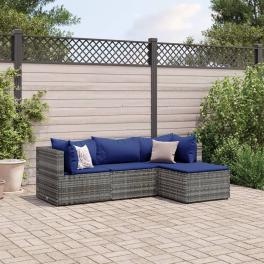 Patio lounge set set of 4 gray pe rattan standard