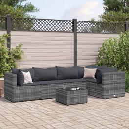 Patio lounge set gray pe rattan 5 piece modular