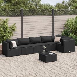 Patio lounge set black pe rattan, powder-coated steel, tempered glass