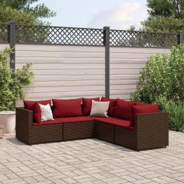 Patio lounge set brown pe rattan 5 piece modular