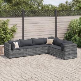 Patio lounge set grey pe rattan, powder-coated steel, 100% polyester
