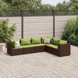 Patio lounge set brown pe rattan, powder-coated steel, 100% polyester