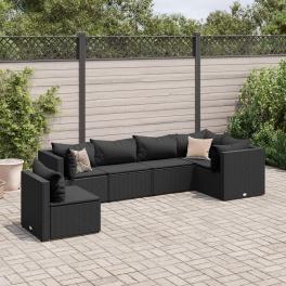 Patio lounge set black pe rattan, powder-coated steel, fabric