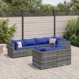 Patio lounge set set of 7 grey pe rattan standard