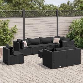 Patio lounge set set of 8 black pe rattan 9 piece set