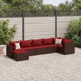 Patio lounge set brown pe rattan, powder-coated steel 7 piece set