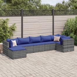 Patio lounge set grey pe rattan, powder-coated steel, 100% polyester