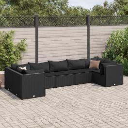 Patio lounge set black pe rattan 7 piece set adjustable feet
